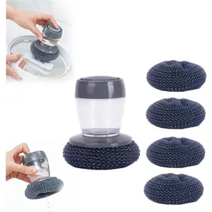 Soap Dispensing Dish Brush Cleaning Steel Wool Scrubber for Dishes Pans Kitchen Sink Bathtub Tile and Household