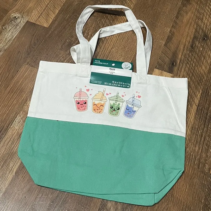 DISCOUNTED Boba Tea Design Two Tone Green and Cream Tote Bag