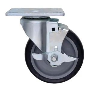 Quantum Storage  Polyurethane Wheel with Brake One Swivel Plate Caster - 5 in.