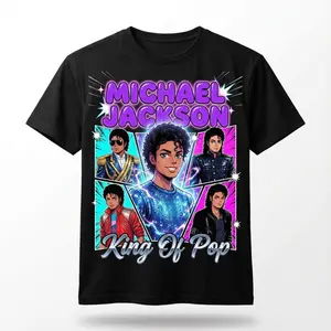 Michael Jackson Anime Shirt King of Pop Eras Tee Retro 80s Neon Comic Gift Graphic Tee Heavy Cotton Tee Shirt, 100% Heavy Cotton Shirt
