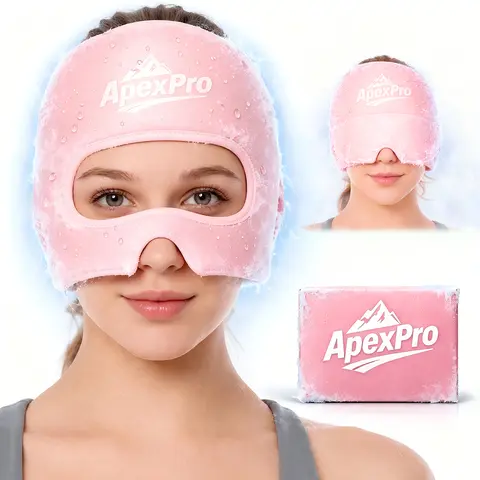 Migraine Headache Relief Cap - Built-in Slide-Up Eye Mask - 360° Cooling & Compression Hangover Relief Hat for Hot & Cold Therapy, Ice Head Wrap for Tension and Stress, Soothing Sleep Aid Gift
