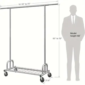 Heavy Duty Hanger Clothes Rack Load-Bearing 490 Lbs Rolling Hanger for Hanging Clothes, Commercial Clothes Rack Heavy Duty Hanger Foldable Portable Hanger with Wheels