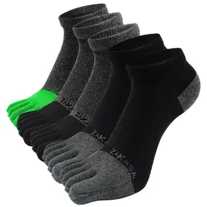 Unisex COOLMAX 5-Finger Quarter-Ankle Socks, Spandex Stretch Compression Sportswear, High-Performance Day Activewear Socks for Men, 3 Pairs