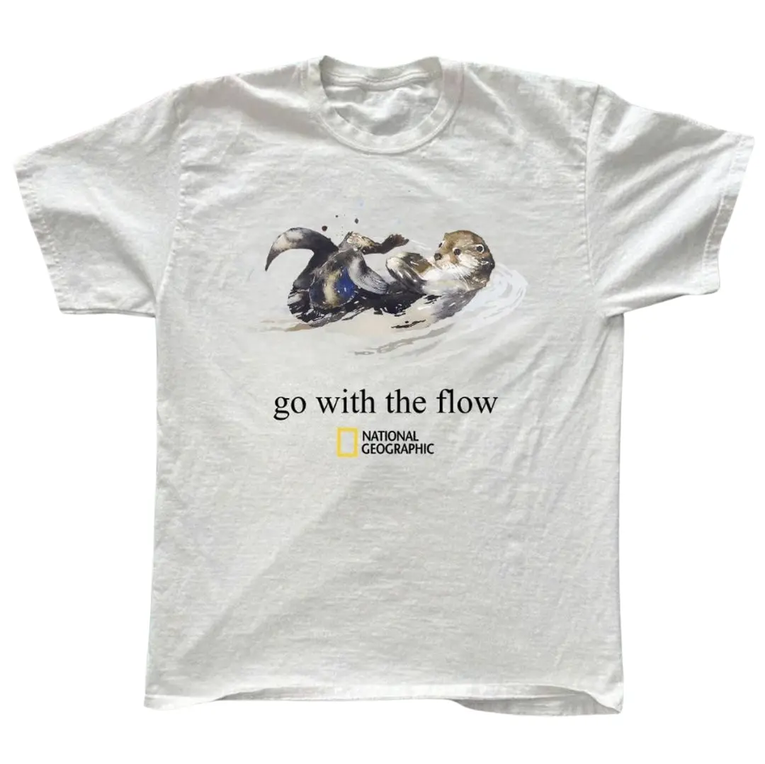 Gildan Men's and Women's T-Shirt, Otter 'Go With The Flow' T-Shirt, Ocean Lover Shirt, Animal Tee, Gifts Shirt, Unisex Vintage Graphic Tees Gothic Grunge Y2k Emo Scene Amity Affliction Style Clothes Men Women Streetwear