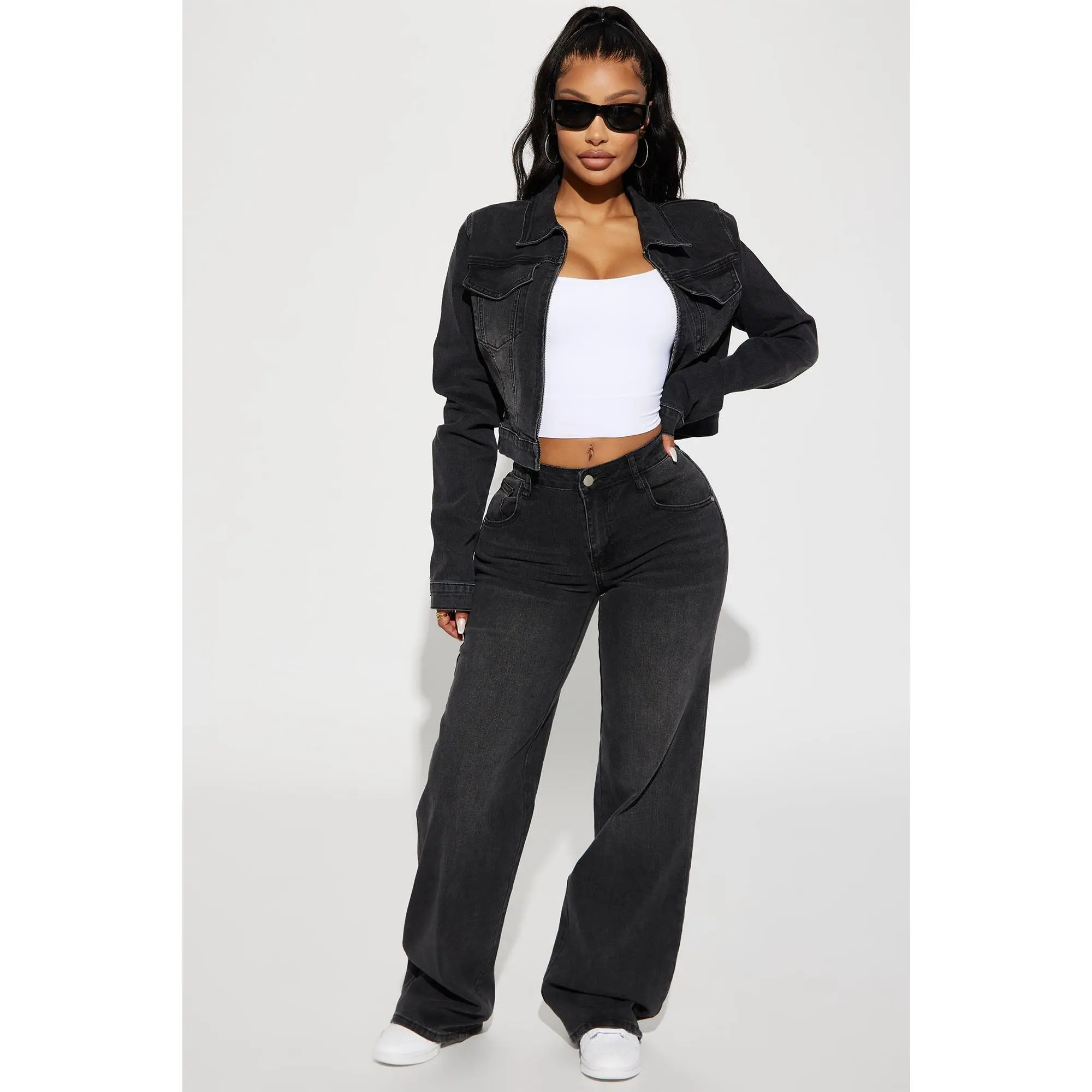 Vita Low Waist Stretch Baggy Jeans - Black Wash
