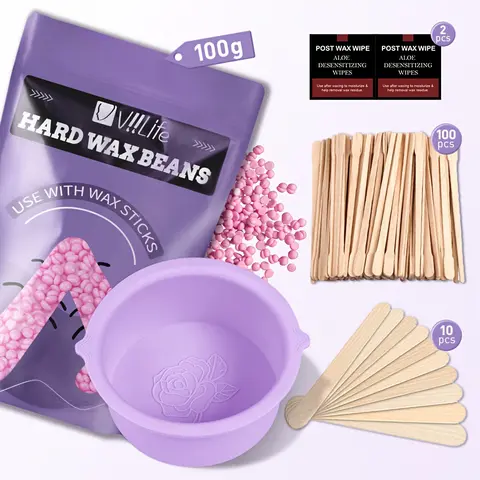Wax Bean Hair Removal Accessories Set, Multi-Functional Hard Wax Beads Kit for Body Face Legs Brazilian Depilation, All Skin Types