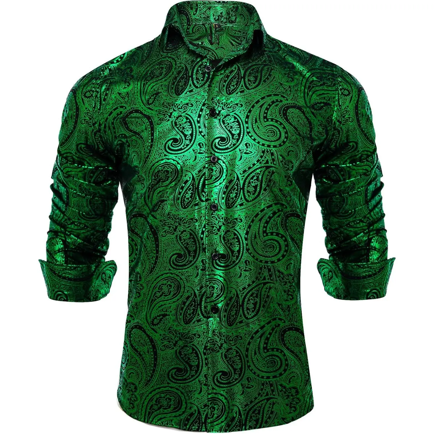 Mens Paisley Dress Shirt Luxury Printed Long Sleeve Button Down Shirts Regular Fit Shiny Shirts for Wedding Prom