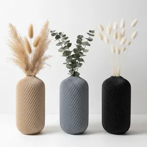 Savona by Printmods Modern Ribbed Design Vases in Beige Gray and Black for Home Decor Ornaments Versatile Stylish and Elegant