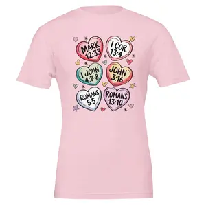 Valentine Candy T-Shirt with Bible Verses on Love – Soft Unisex Design