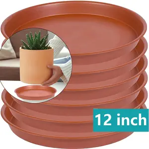 6pcs Of 12-inch Heavy Duty Plastic Plant Saucers, Round Design, Suitable for Pots, Indoor Flowers, Bird Baths, And Planter Trays (6", 8", 10", 12"; Terracotta), Pot Saucers, Flower Trays, Terracotta Style, Round Saucers, Easy To Clean, Plant Lovers