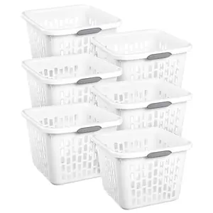 Sterilite Laundry Basket, 1.5 Bushel Plastic Hamper with Handles, White, 6 Pack Sterilite Laundry Basket, 1.5 Bushel Plastic Hamper with Handles, White, 6 Pack