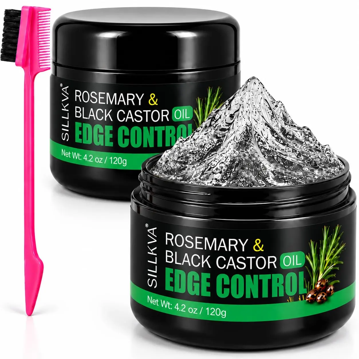 Edge Control Gel 2-Pack 4.2oz, 24H Firm Hold for women Edge Wax & Lock With Edge Brush,Plant ingredients for Moisture,Non‑Greasy, No White Flakes Styling Gel