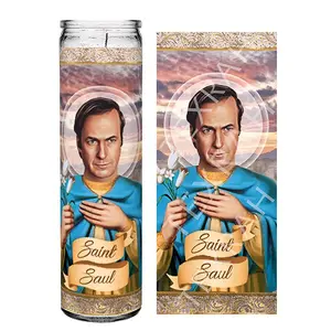 Saint Saul Goodman Bob Odenkirk Celebrity Prayer Devotional Parody Candle, 8" white unscented glass Birthday Gift