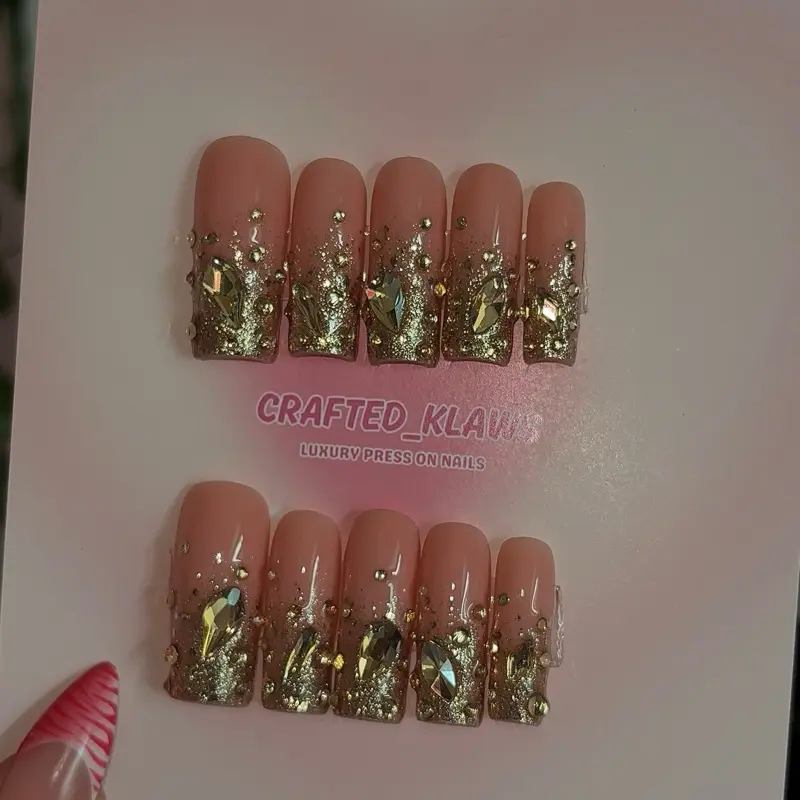 Ombre rhinestone press on nails