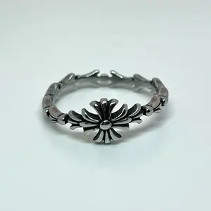 Stainless Steel Flower Band Ring – Silver-Tone Floral Stacking Ring