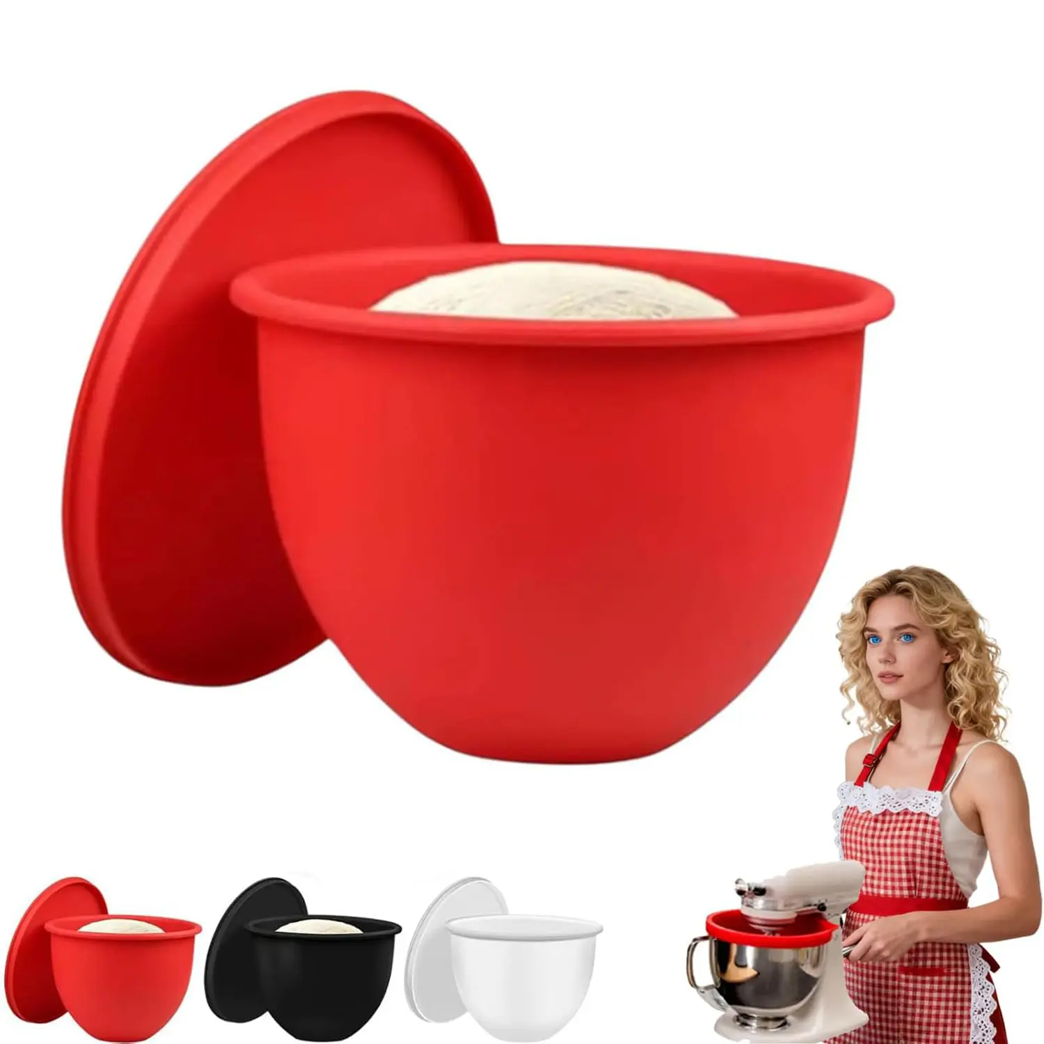 Silicone Bowl Liners for Kitchen Aid Mixer 5 Qt, Durable Mixing Bowl Insert with Lids Compatible with Tilt-Head & Bowl-Lift Stand Mixers, for Baking Cooking, Household, No More Replacement Mixer Bowls Needed