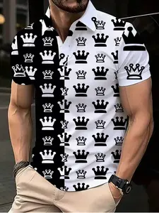 Men's Peeking at the Sky Visual Illusion Pattern Polo Shirt