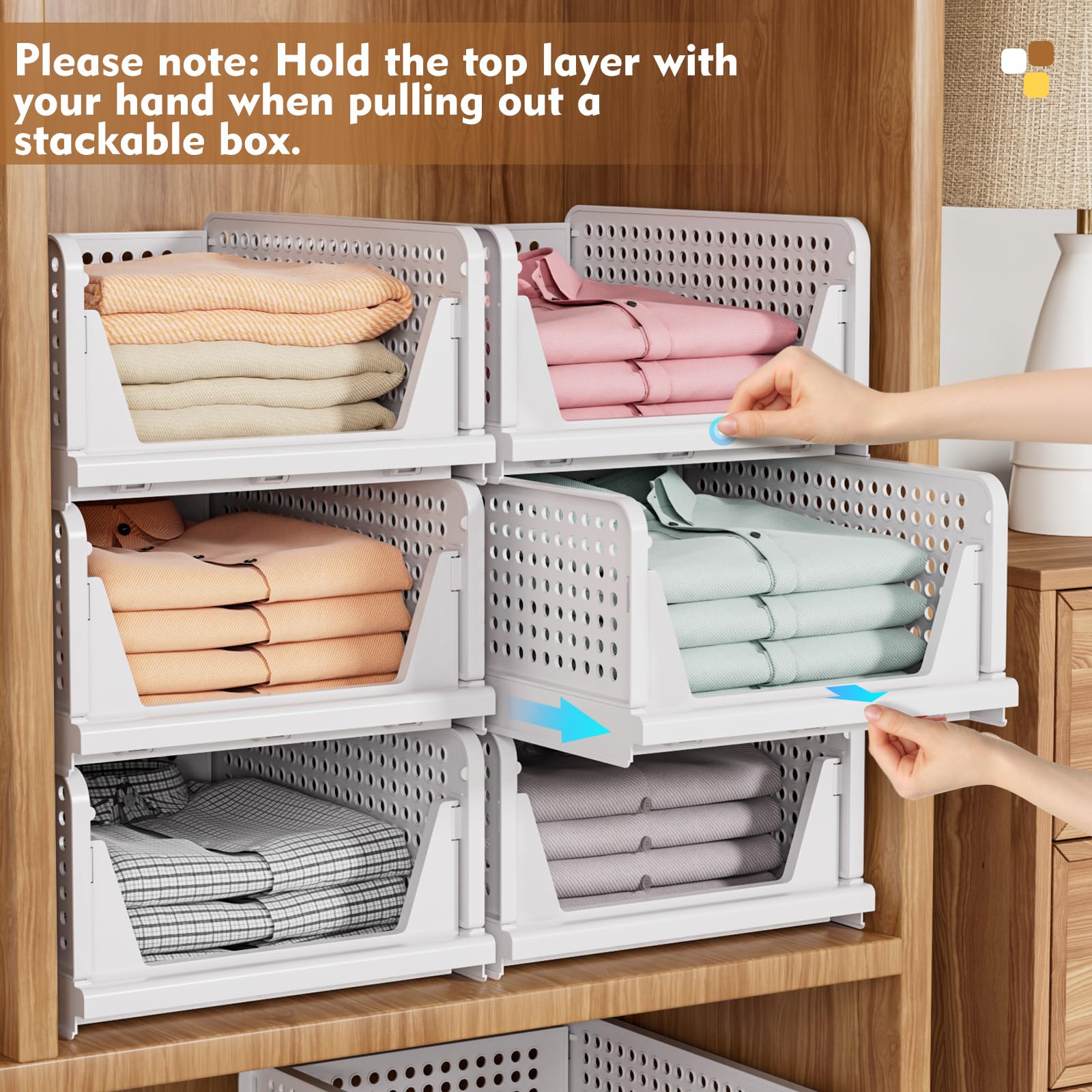 5 Pack Stackable Closet Storage Basket, Multifunctional & Foldable Closet Organizer for Bathroom Kitchen Laundry Room Wardrobe Storage, Space-Saving Clothes Storage Drawer Organizer