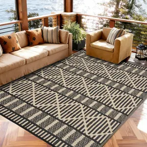 Black Brown Woven Outdoor Plastic Straw Rug for Garden Backyard Portable Foldable Carpet Easy Care Picnic Mat Modern Leaves Woven Rugs 9x18ft