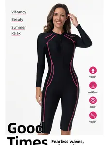 Women's Long Sleeve One-Piece Swimsuit, Front Zip Design, Slimming, Quick-Dry, Ideal for Swimming, Surfing, Snorkeling