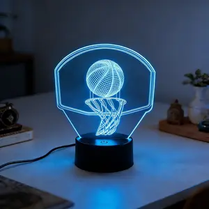 Basketball Hoop 3D Night Light, Gradual Color Changing Desk Lamp, Sports Fan Bedroom Gaming Room Trendy Atmosphere Light, Sport Collector Memorial Gift