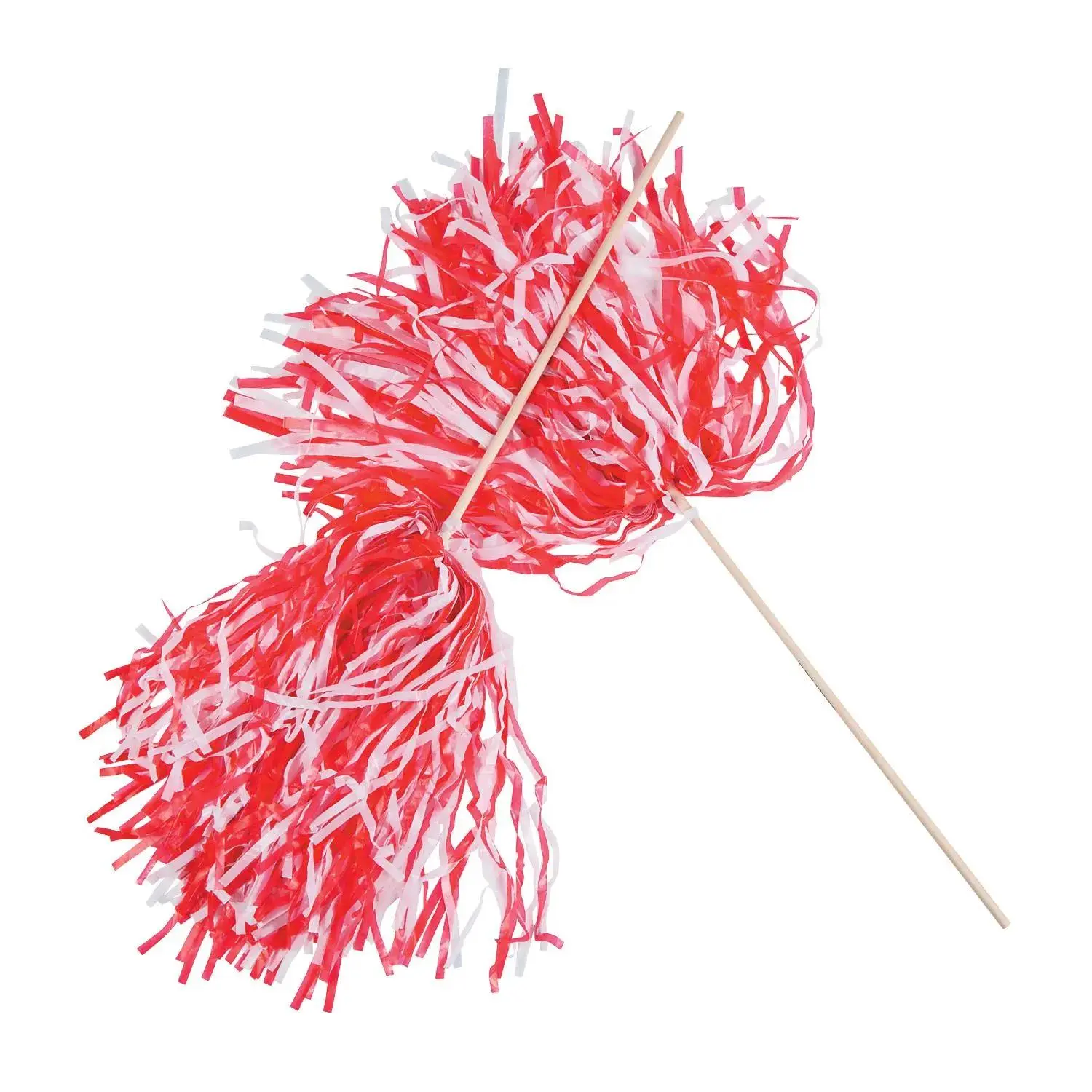 12" Red & White Two-Tone Spirit Cheer Plastic Pom-Poms - 24 Pc.