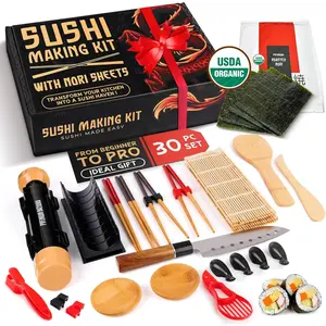 30 Pcs Sushi Making Kit - Sushi Bazooka Easy DIY Roller Set for Beginners at Home with Nori Sheets Bamboo Rolling Mat, USDA Organic