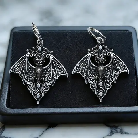 Vintage Gothic Bat Pendant Fashion Jewelry Earrings, Dark Punk Unisex Party Design, Unique Style for Men and Women, Fashion Accessory, Drop Dangle Earrings, Earrings Dangling