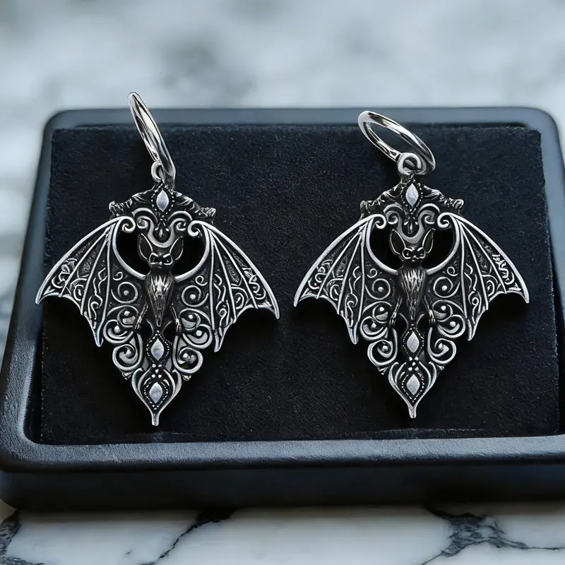 Vintage Gothic Bat Pendant Fashion Jewelry Earrings, Dark Punk Unisex Party Design, Unique Style for Men and Women, Fashion Accessory, Drop Dangle Earrings, Earrings Dangling