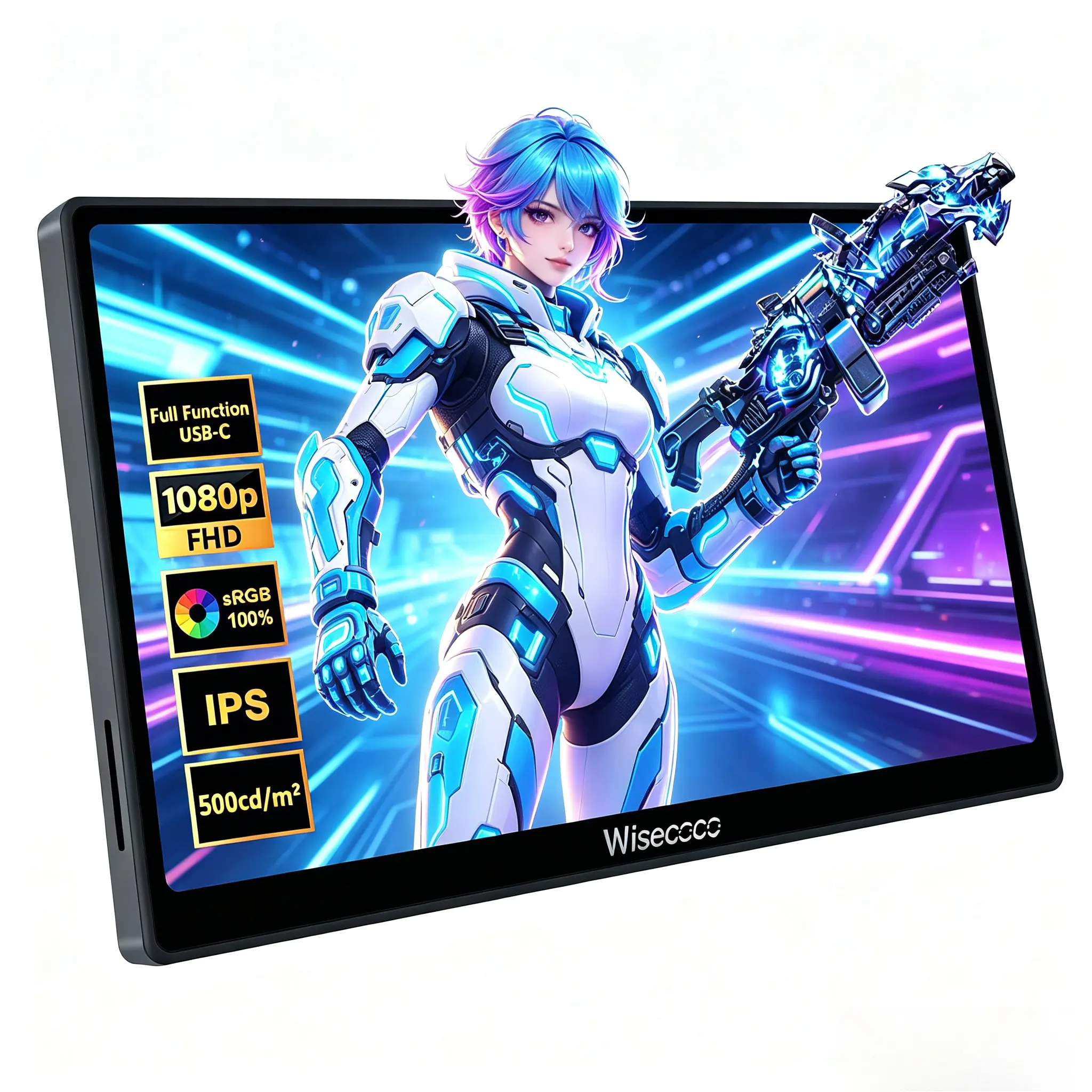 Wisecco 7 Inch 120Hz Portable Gaming Monitor, 1080P FHD IPS 100% sRGB Display, Built-in Speakers, Mini HDMI & Dual Type-C, Second Screen for PS5 Xbox Switch Laptop PC Smartphone Raspberry Pi, PC Hardware Monitoring Supported
