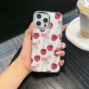 Metal Frame Transparent Cherry Blossom Pattern Tpu Anti-Drop Case for iPhone 6/7/8/x/XS/XR/XS Max/11/12/13/14/15/16/17 Pro Max