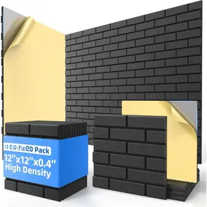 20 Pack Self Adhesive Acoustic Panels 12" X 12" X 0.4" High Density Sound Proof Wall Panels, Sound Absorbing Panels for Home Studio Office Decor Black