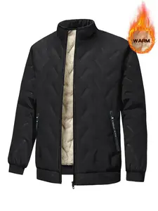 Single piece men’s winter jacket with lamb fleece lining and stitched seams, windproof stand collar, warm cotton outerwear suitable for sports and casual wear.