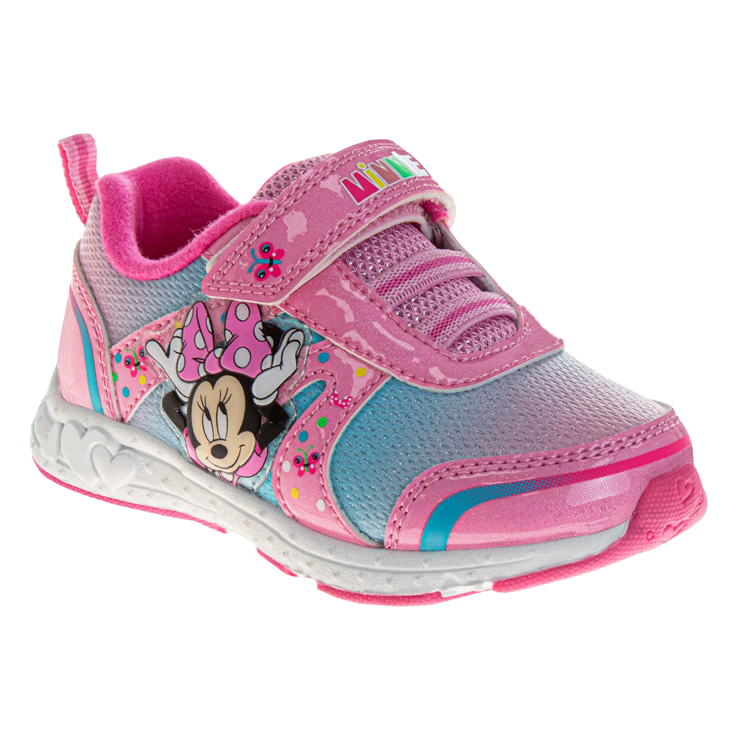 Disney Minnie Mouse Theme Toddler Girls' LED Light-Up Soles Sneaker Shoe, Casual Trainer Footwear with Hook-and-Loop Closure
