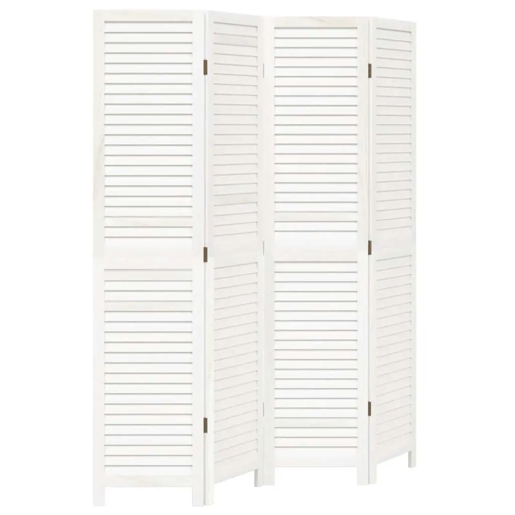 vidaXL Room Divider 4 Panels, Privacy Screen, Room Separator for Bedroom Office, Foldable Room Partition, White Solid Wood Paulownia 358834