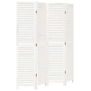 vidaXL Room Divider 4 Panels, Privacy Screen, Room Separator for Bedroom Office, Foldable Room Partition, White Solid Wood Paulownia 358834