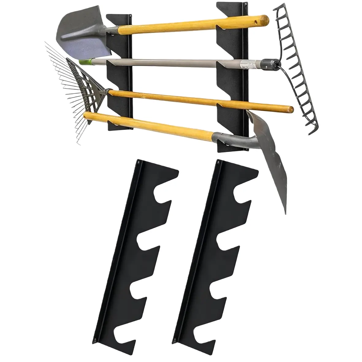Multi-Functional Garden Tool Organizer System, Wall Mounted Metal Yard Tool Storage Rack Yard Holder For Rake, Shovel, Spade, Mop, Broom Spade & Barbell, Solid Steel For Garage/Tool Shed/Garden Gym/Home Use