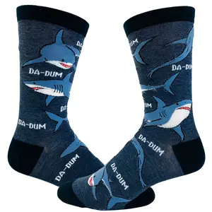 Youth Shark Da-Dum Socks Funny Shark Movie Theme Song Ocean Beach Vaction Footwear Funny Graphic Socks Comfortable Fitted Spandex Cotton