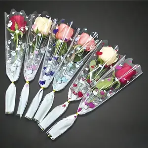 20/30/40pcs Heart-shaped Transparent OPP Flower Packaging Bags, suitable for single roses, tulips, carnations, and other flower bouquets. Ideal for various flower packaging needs.