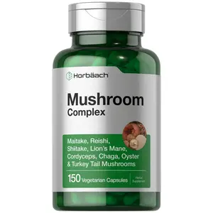 Horbäach Mushroom Complex Capsules | 150 Count | Non-GMO & Gluten Free Supplement | Reishi, Chaga, Lions Mane, Cordyceps, Maitake, Shiitake, Oyster and Turkey