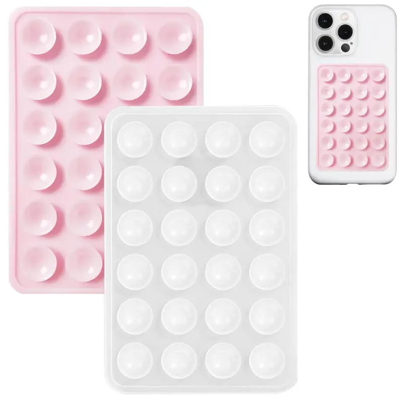 2-Pack Universal Fit Silicone Grip Smartphone Cellphone Holders & Mounts Set - Non-Slip Strong Suction Adhesive Stand, Mirror-Ready Hold for Selfies, Videos, Online Influencers (Light Pink & Translucent)
