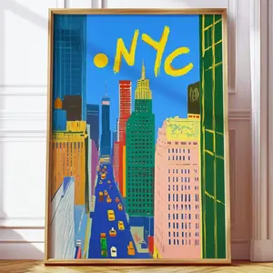 Retro NYC Skyline Poster -  Funky Maximalist Wall Decor, NYC Travel , Colorful Cityscape X