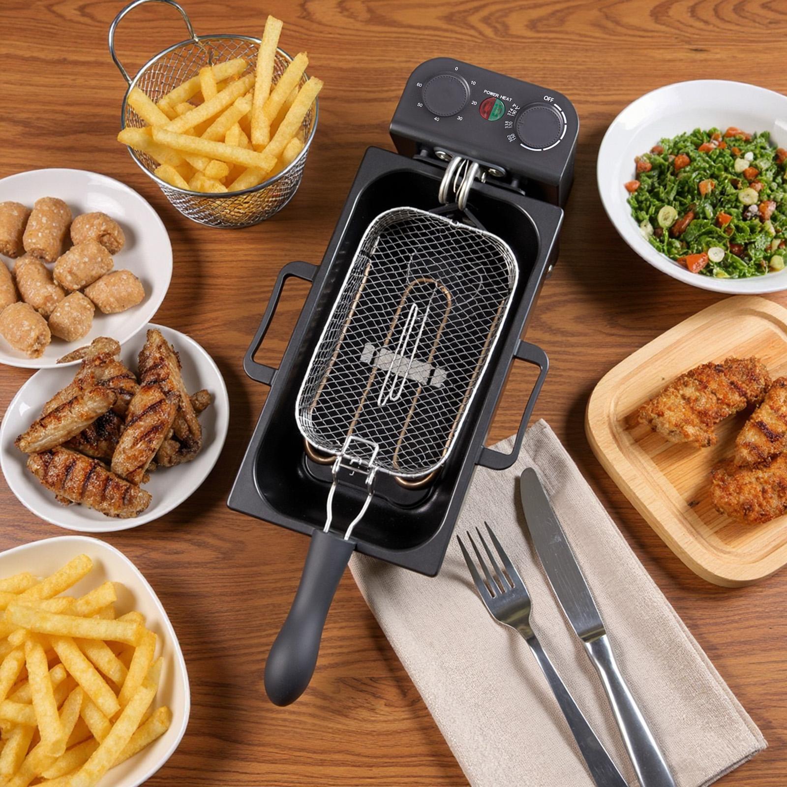 Electric Deep Fryer with Timer, Stainless Steel Countertop Fryer with Basket for Fries, Chicken, Shrimp and Snacks