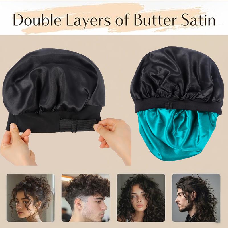TwiceBeauty Silk Bonnet for Sleeping Double Layer Satin Bonnet Adjustable Bonnets for Black Women Sleep Cap Reversible Hair Bonnet for Curly Hair Haircare Teal