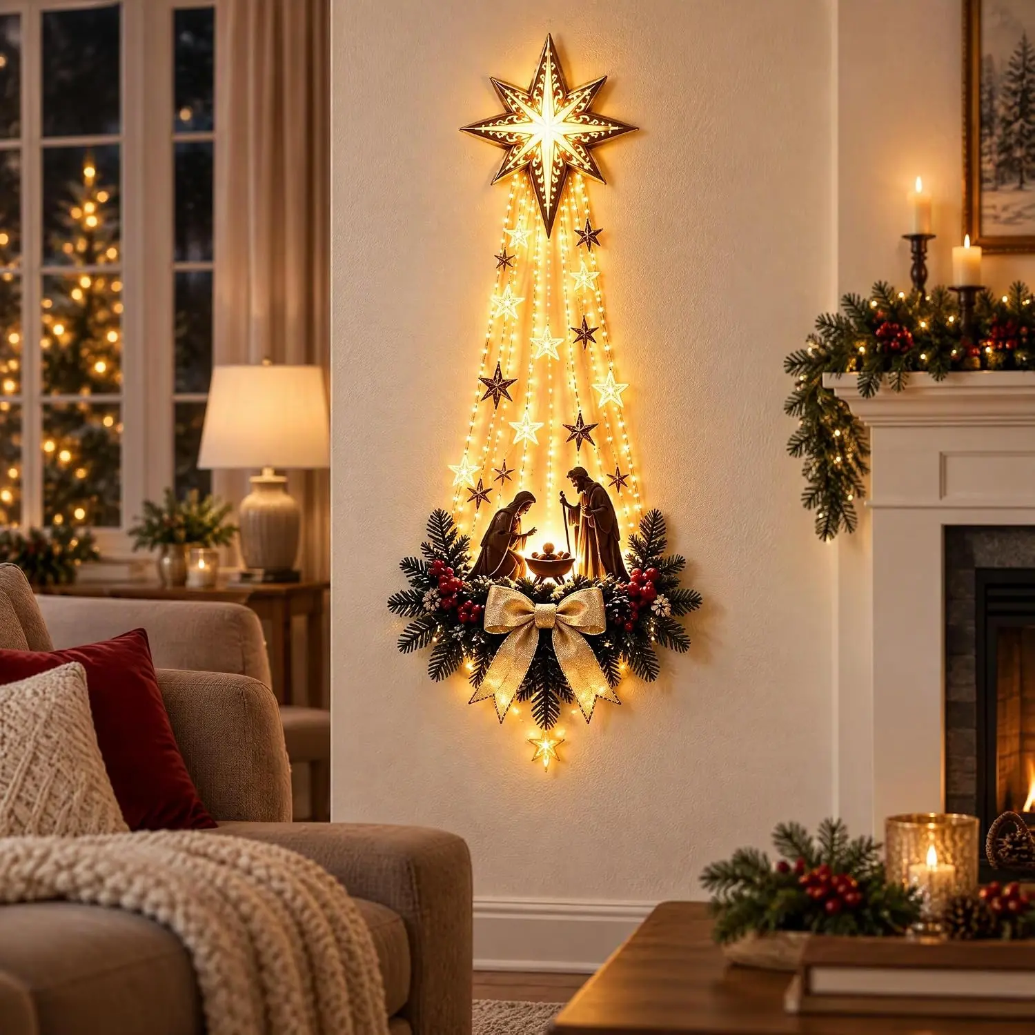 Lighted Nativity Wall Decor,Christmas Lighted Wall Nativity with Star