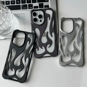 Fashion Matte 3D Hollowed Flame Phone Case for Iphone 17 Air 16 Pro Max 15 Plus 14 13 12 11 Electroplated Soft Back Cover Capa puffer case