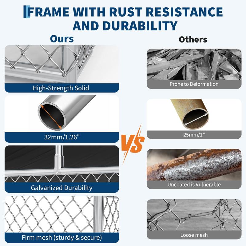 Large Dog Kennel Outdoor with Roof Heavy Duty Dog Enclosure Outside Pet Fence Cage Steel Fence with Ground Anchor Secure Lock Farm Training-A