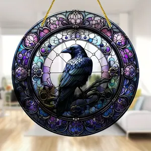 1/2/3pcs Acrylic Vibrant Stained Glass Crow Suncatcher - Halloween Hanging Decor for Outdoor & Indoor, Farmhouse Style, Gift for Friends