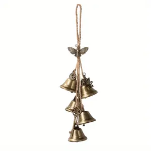 Wicca Witchcraft Themed Handmade Hanging Bell - Protective Copper Door Knocker with Intricate Design, Durable Fabric Rope, Battery-Free Home Decor for Porch, Garden, Outdoor Decor