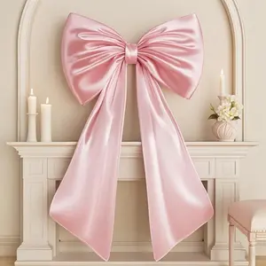 Large Pink Bow for Coquette Room Decor, 40x24 In Satin Ribbon Tie Coquette Birthday Decorations, Giant Pastel Pink Hanging Wall Decor for Ballerina Girls Just Wanna Be One (Internal Stability Layer) modern living room Gift Fluffy crystal  light